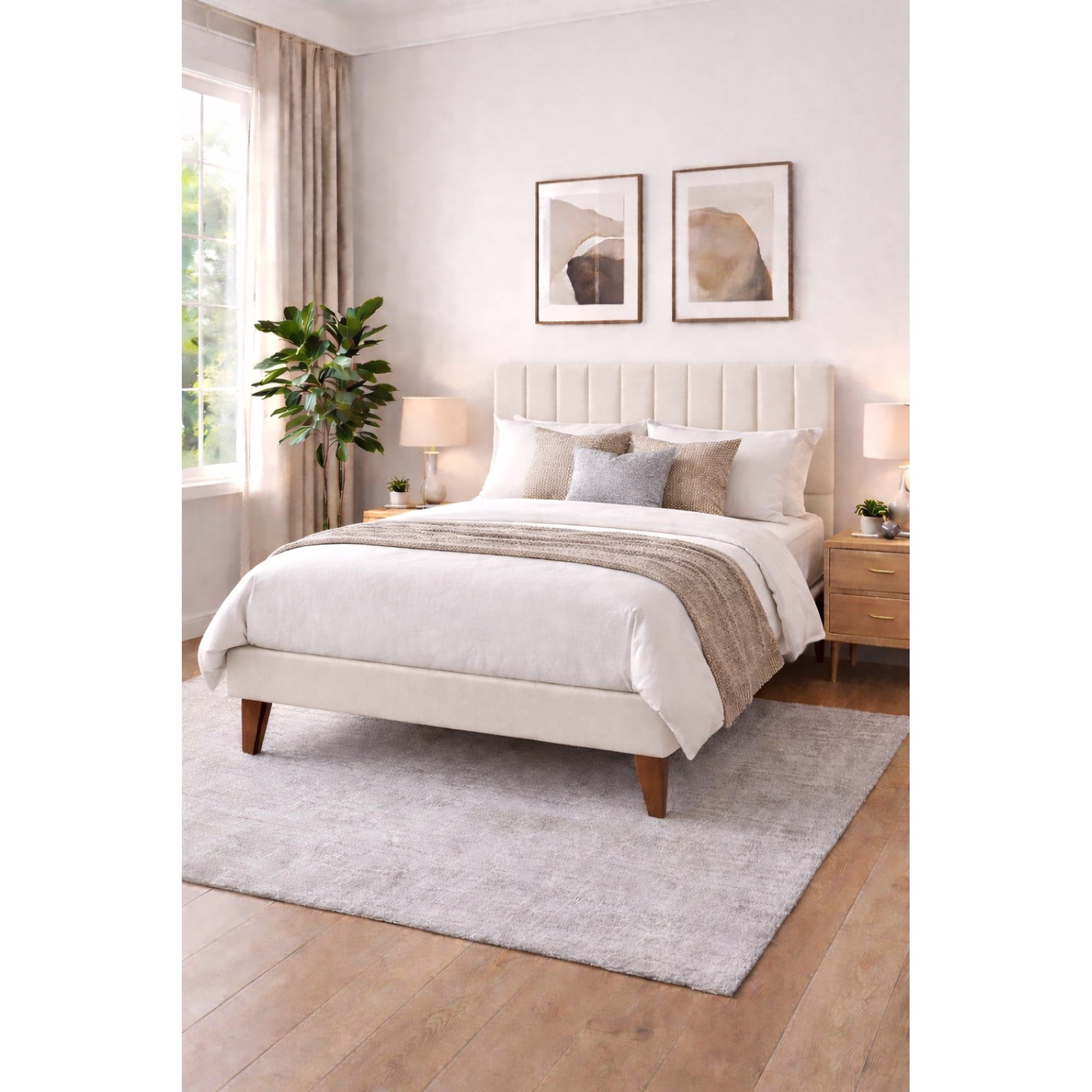 Ethan Desing - Cama Plaza Y Media Turin Crudo Respaldo + Base + Colchon Mery Desing Excellence Plus