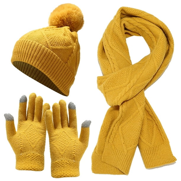 Conjunto de tres piezas de gorro, bufanda y guantes, cálido y aislante, gorro de punto grueso.