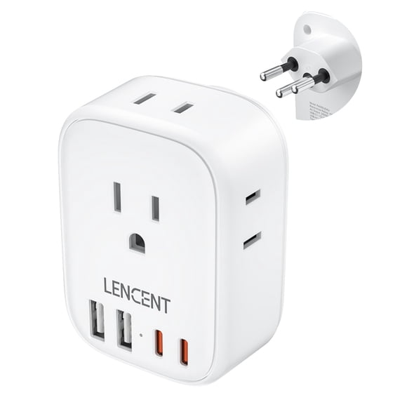 Adaptador de enchufe de viaje LENCENT Switzerland con 4 tomas de corriente alterna y 4 USB