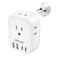 thumbnail image 1 of Adaptador de enchufe de viaje LENCENT Switzerland con 4 tomas de corriente alterna y 4 USB, 1 of 7