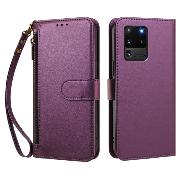 Funda Tipo Billetera para samsung galaxy S20 Ultra con Soporte y Bolsillo con Cierre Violeta intenso