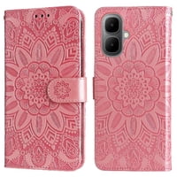 Funda Tipo Cartera Foxdock Para Infinix Smart 10 4G , Diseño Girasol En Relieve, Cuero Pu, Cierre Magnético, Soporte Y Tarjetero