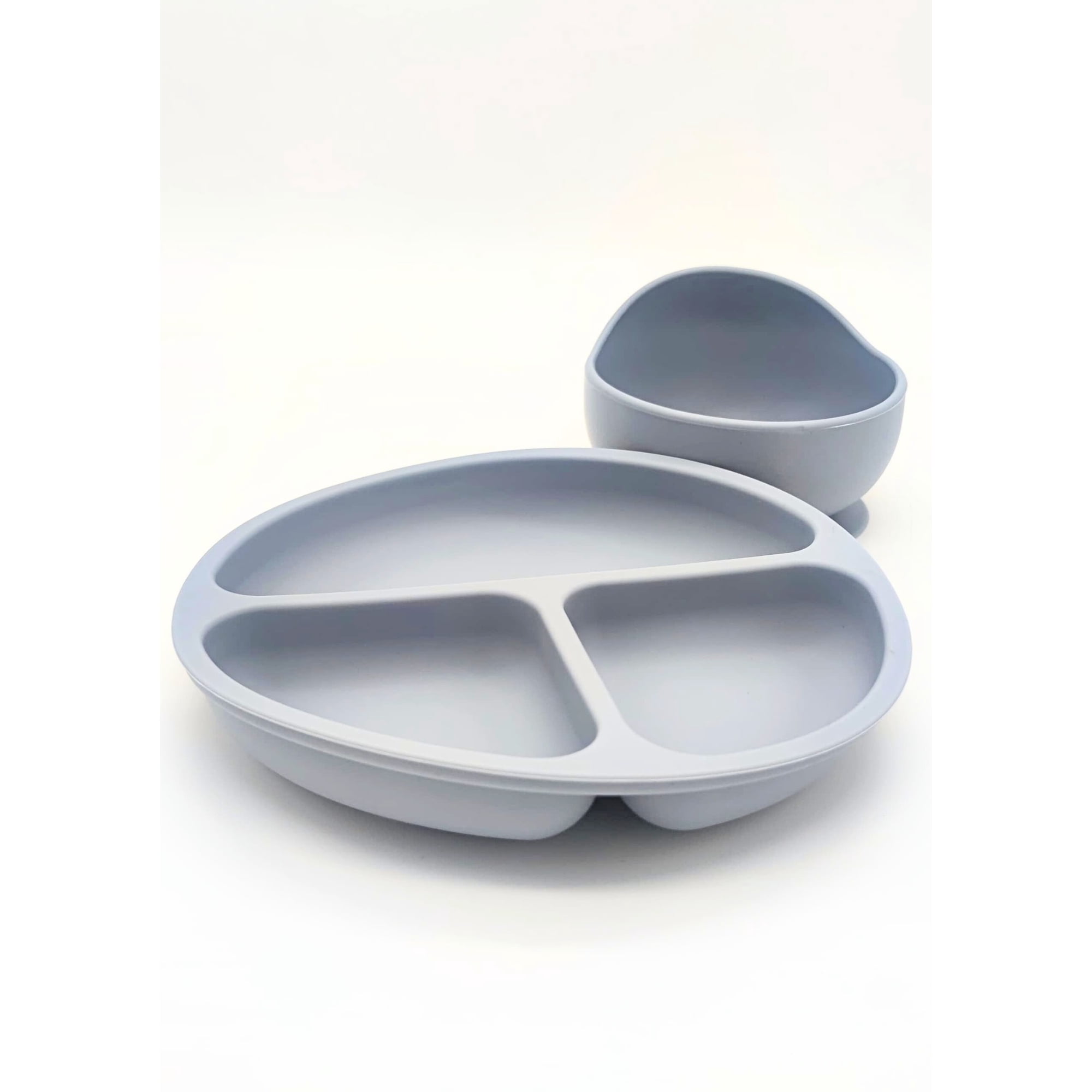 Pios - Pack Plato Y Pote Anti-deslizante Para Niños Gris Azulado