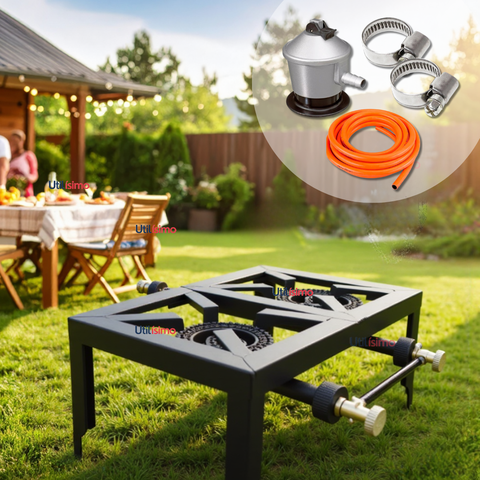 Line - Fogón Cocina A Gas Licuado 2 Platos + Kit De Instalación Camping Hogar