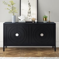 M&Ms - Trexm Retro Sideboard Door With Circular Groove Design Round Metal Door Handle For Entrance, Dinning Room, Living Room (Black)