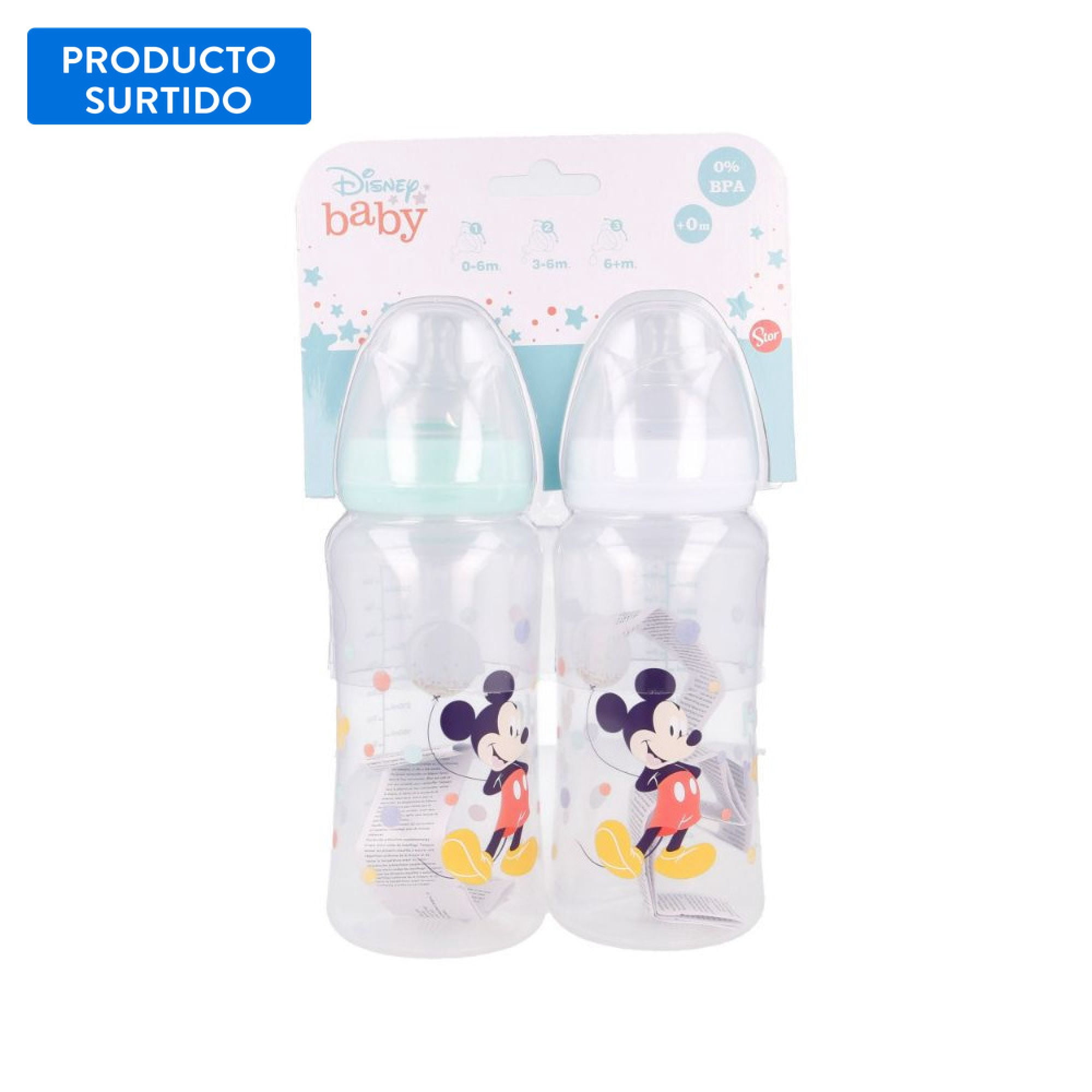 Set De 2 Mamaderas Boca Ancha 360ml Verde 0+ Meses Disney