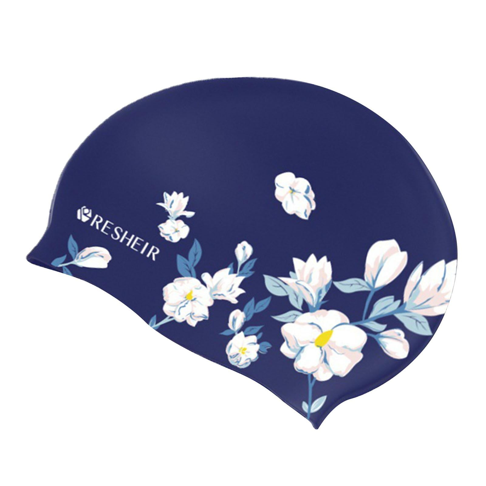Magideal - Gorro De Natación De Silicona, Gorro De Natación Para Mujer Con Estampado Floral, Cubierta De Pelo Largo Y Corto, Protección Para Los Oídos Para Condu