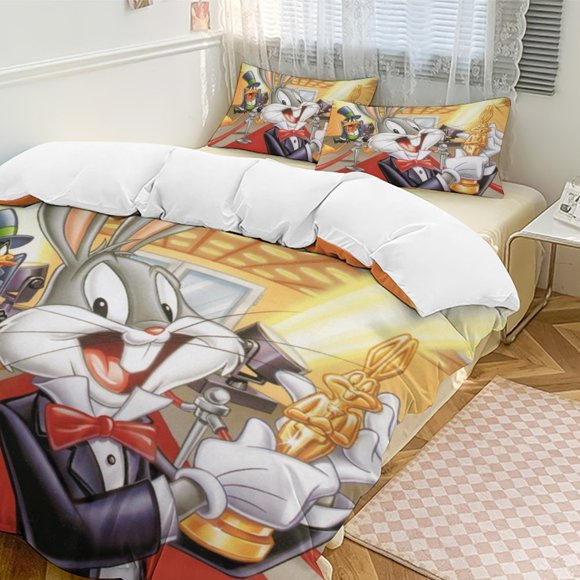 Looney Tunes Bugs Bunny 3-Piece Bedding Set Soft Warm And Comfortable Bed Set with 1 Duvet Cover And 2 Pillowcases Bed Sheets