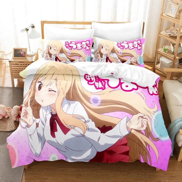 v208 Bed Sheets Anime Himouto! Umaru-chan Bedding Set,Duvet Cover Bed Set Quilt Cover Pillowcase,King Queen Twin Size Boys Girls Adults 3-Piece Bedding Set (1 Duvet Cover + 2 Pillow Shams) Bed Sheets