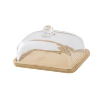 Bothyi - Soporte Para Tartas Con Tapa De Cristal, Mantequillera, Plato De Postre Para Bodas, Fiesta, Madera De Bambú