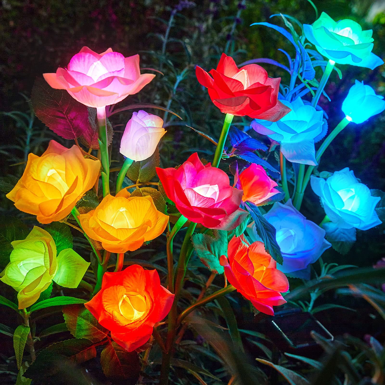 Rechoo - Luces Solares Para Jardín Paquete De 3 15 Led Multicolor Impermeables