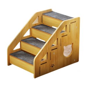 Ioensy - Escaleras De Madera Para Mascotas, 4 Escalones, Rampa Para Perros, Suave, Para Cama De Perro Pequeña, Para El Coche, Cama Y Hogar