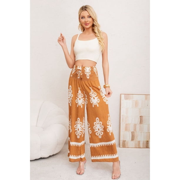 Pantalon Mujer Palazzo Tipo Lino Pretina Alta Elasticado Diseño 3011