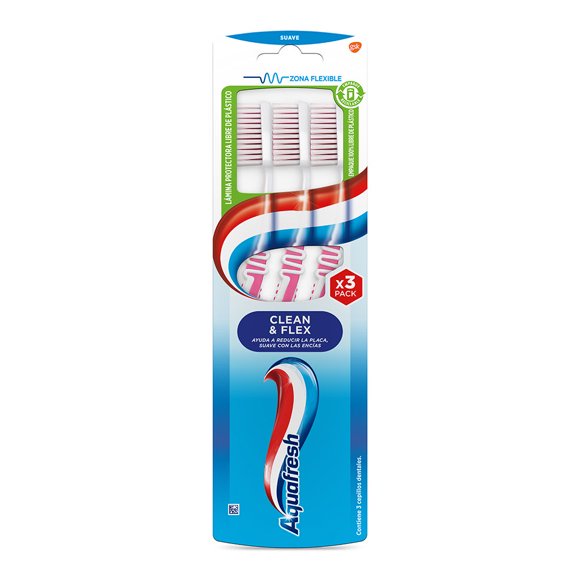 Cepillo de Dientes Aquafresh Suave Clean & Flex Pack, 3 Un