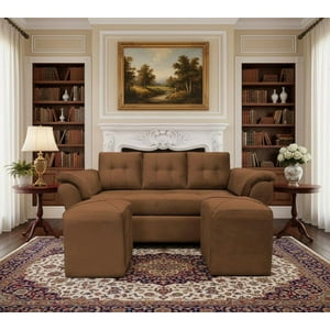 Mueblesjd - Sofá New Sira + Puff Felpa Café