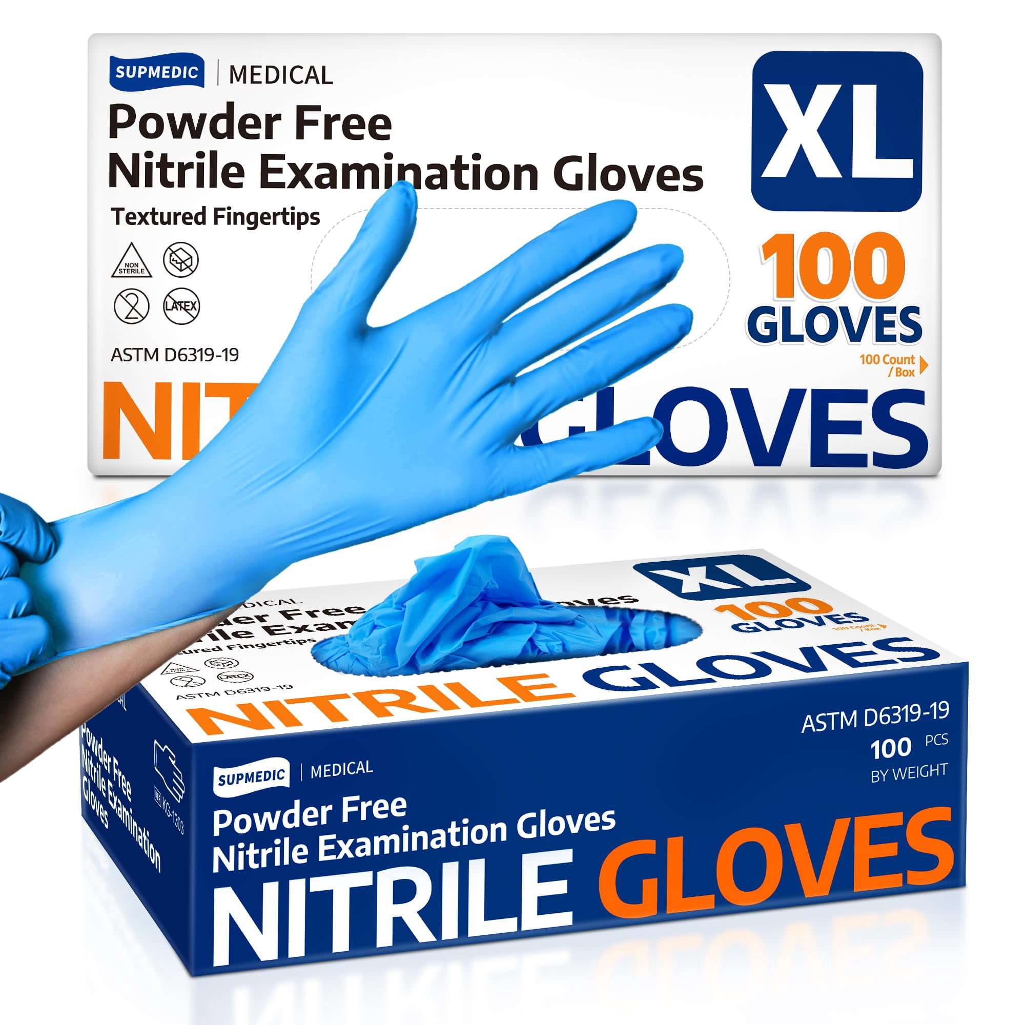 Supmedic - Guantes De Nitrilo Para Exámenes Medical 100 Unidades Sin Látex Azules