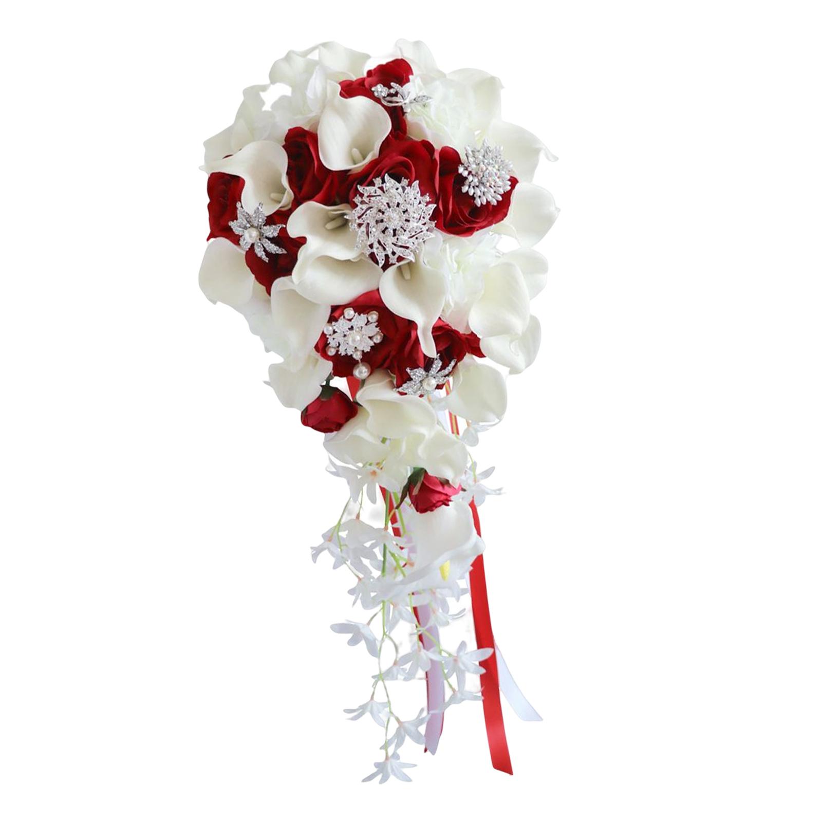 Magideal - Novia Ramo De Manos, Decoración Felicidad Accesorios Para Fotografía Cintas Suaves Flores Artificiales Para Damas De Honor Familias Pareja Boda , Rojo 21.65X9.84 Pulgadas