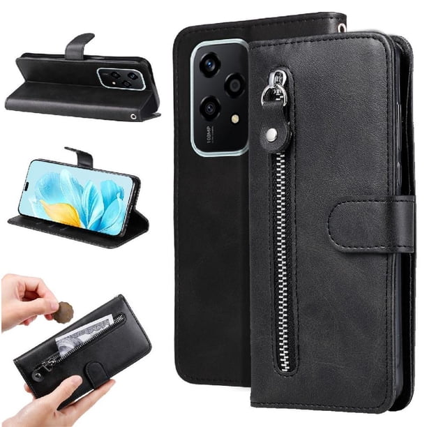 Funda con Cremallera para Honor 200 Lite 5G, Carcasa Cartera de Cuero PU con Soporte y Tarjetero