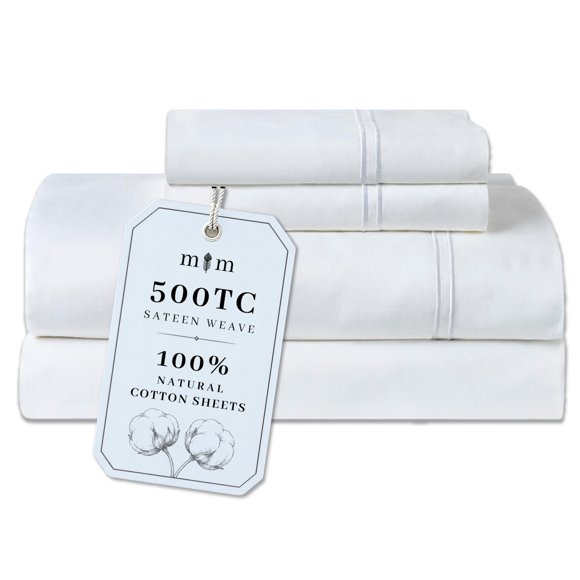 Juego de sábanas Mayil Manor King 500TC algodón satén blanco