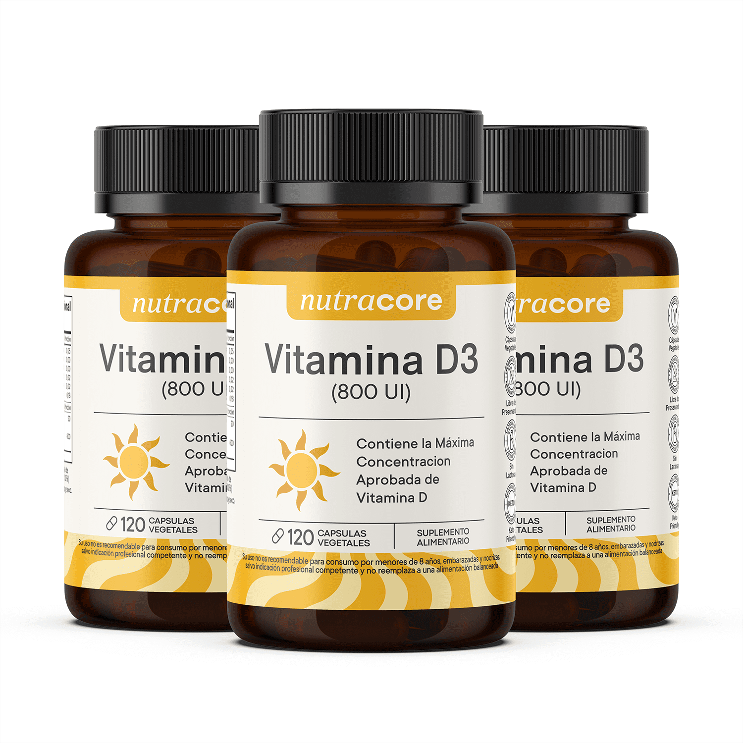 Vitamina D3 800ui - Pack De 3x120 Caps Vegetales | Nutracore