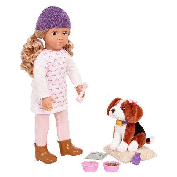 Muñecas Our Generation Ember y Elsie con perrito Beagle de peluche de 15 cm