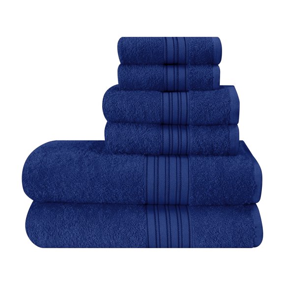 Juego de toallas BOUTIQUO, paquete de 6, algodón, azul marino, para baño y baño