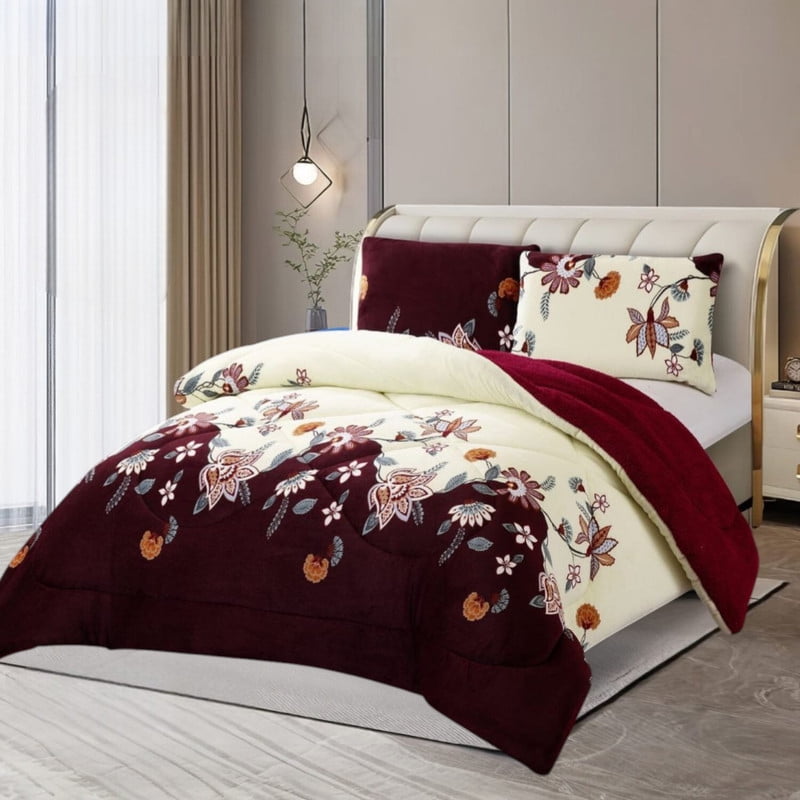 Genérico - Plumon De Invierno Plush Liso Con Chiporro De 2 Plazas + 2 Fundas Para Almohada Cipi2p-33