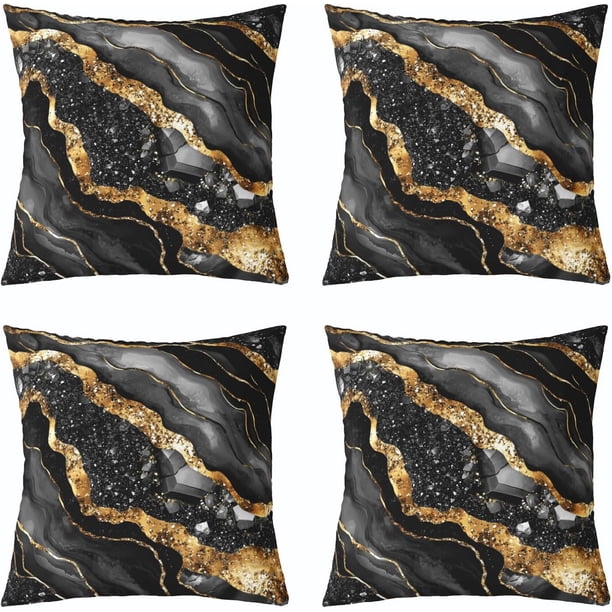 Fundas cojín mármol turquesa 4 uds 45x45 cm abstracto dorado negro bronce lentejuelas