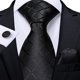 thumbnail image 2 of Corbata negra texturada hombre seda con paño y colleras Sangre Negra, 2 of 6