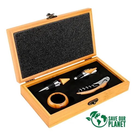 Set Vino Bamboo 4 Accesorios - Madera Natural