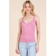 thumbnail image 1 of Top Fashnzfab De Tirantes Con Encaje Y Cuello En V Acanalado Rosa, 1 of 4