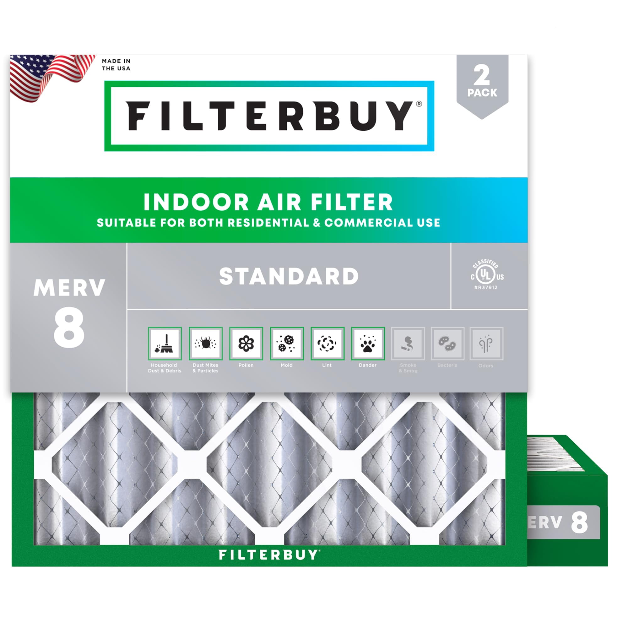Filtro De Aire Filterbuy Merv 8 Dust Defense 24 X 24 X 4 (paquete De 2)