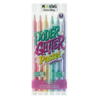 Estuche 6 Marcadores Pastel Glitter Premium  Mooving