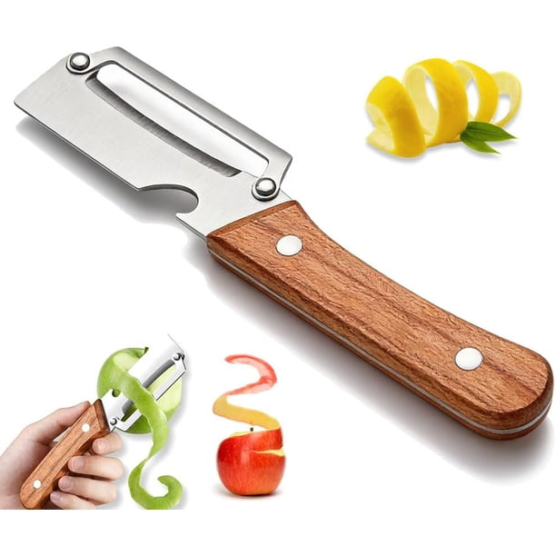 Pelador verduras 2 en 1 2 pack mango madera abridor botellas cuchilla acero