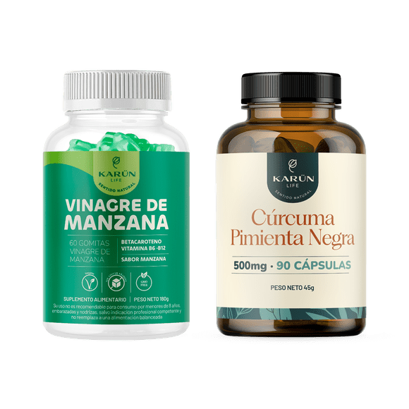 Pack Detox Verano Vinagre de Manzana 60 Gomitas + Cúrcuma 90 Cap Karun Life