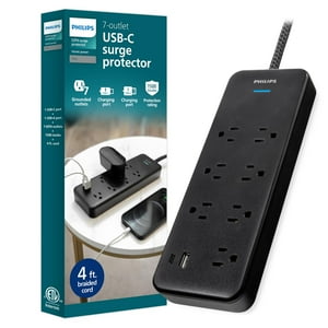 Protector Contra Sobretensiones Philips Spp9643B/37, 7 Salidas 1500J Con Usb
