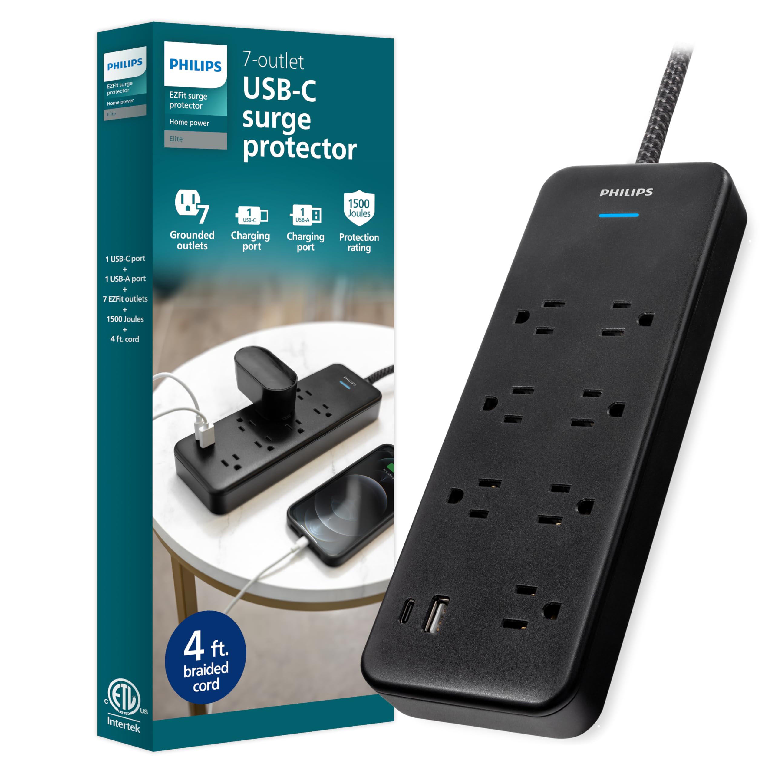 Protector Contra Sobretensiones Philips Spp9643B/37 7 Salidas 1500J Con Usb