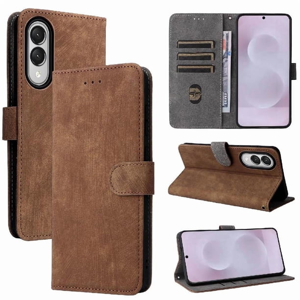 Funda Billetera para Samsung Galaxy S25 Edge con Soporte - Cartera de Cuero con Ranuras Marrón