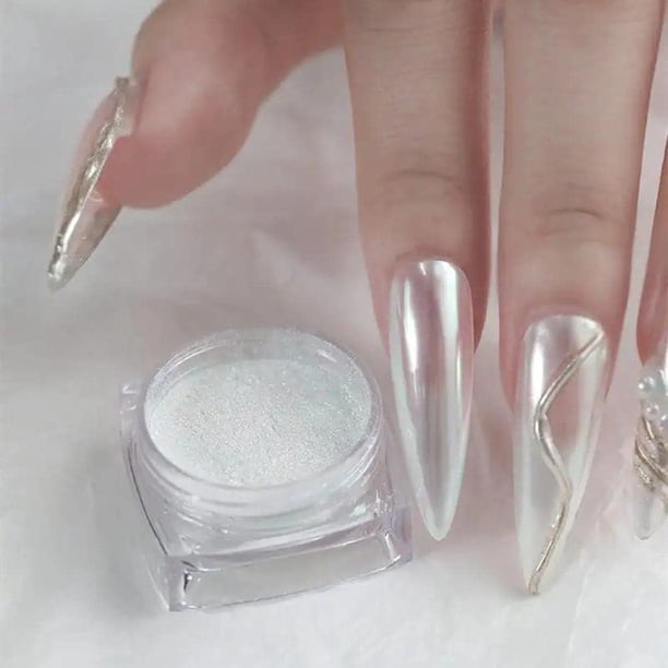 Aurora Holographic Nail Polish Pigment - Pearl White Rubbing On Glitter Dust Chrome for Stunning Nail Art Decoration