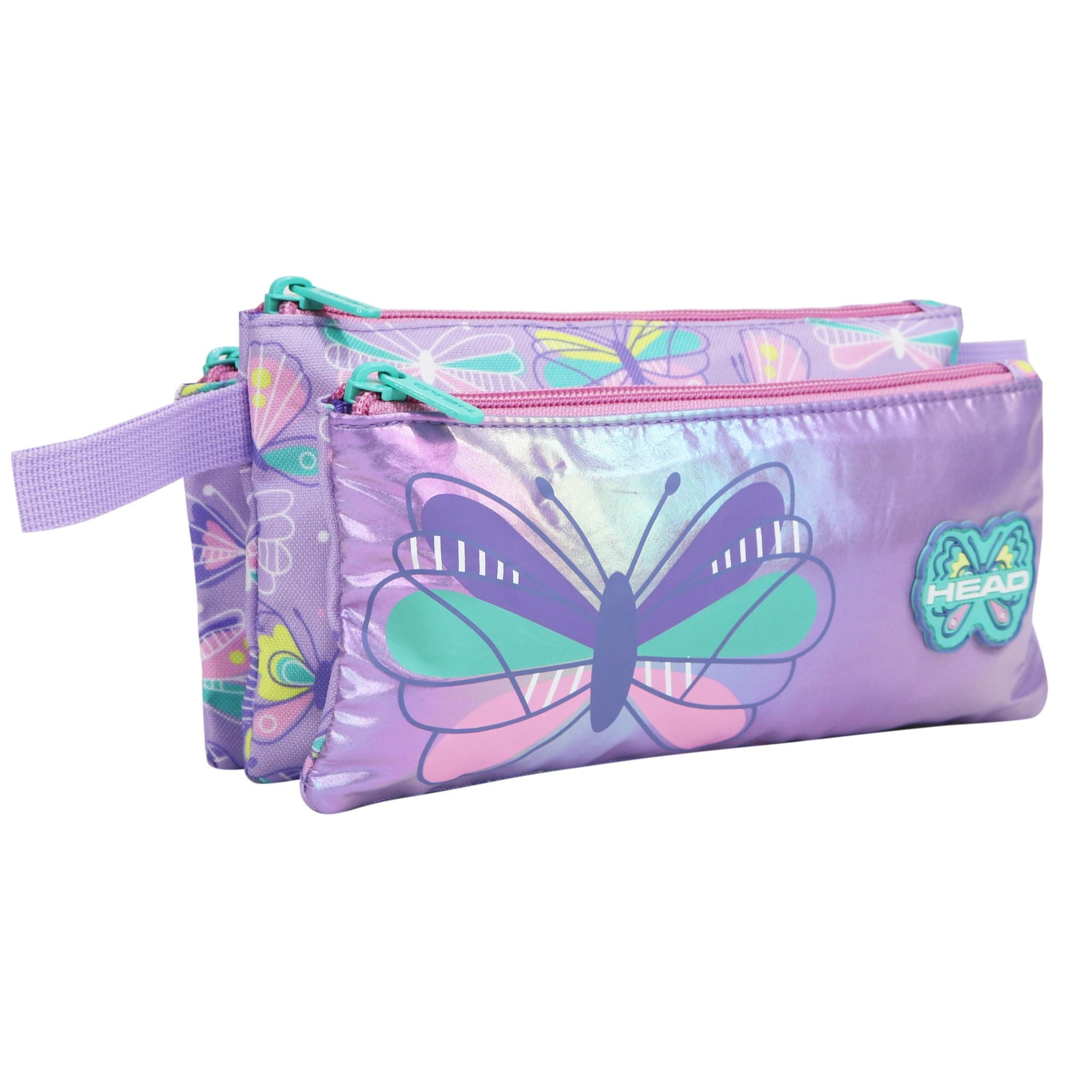 Estuche Infantil Triple Celerio Mariposa Lila Head