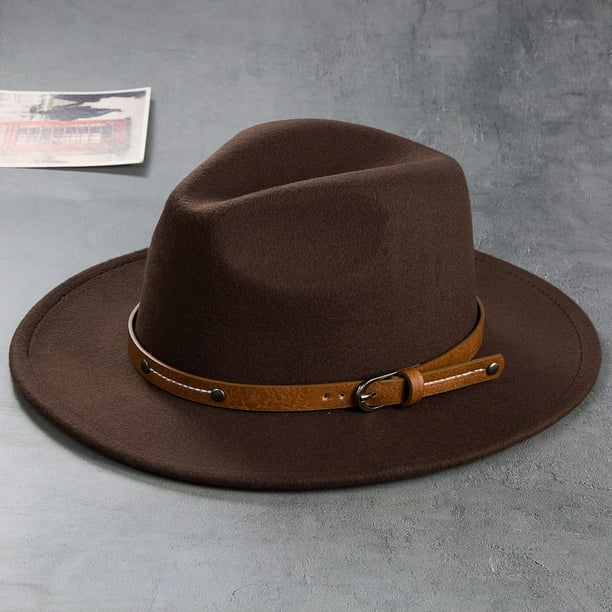 Men's Retro Felt Woolen Top Hat, Leather Buckle Accessory, Jazz Hats