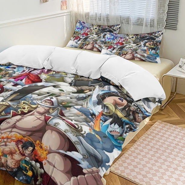 Whitebeard Pirates Bed Duvet Cover Funny Anime Cartoon Bedding Sets Lightweight 3 Piece Comforter Sets