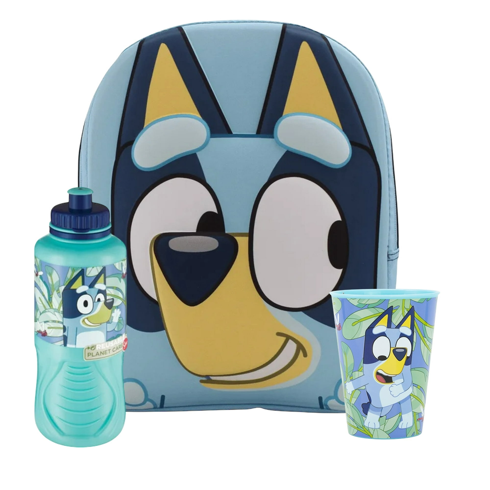 Intek - Pack Mochila Escolar Face 3d Bluey + Botella + Vaso