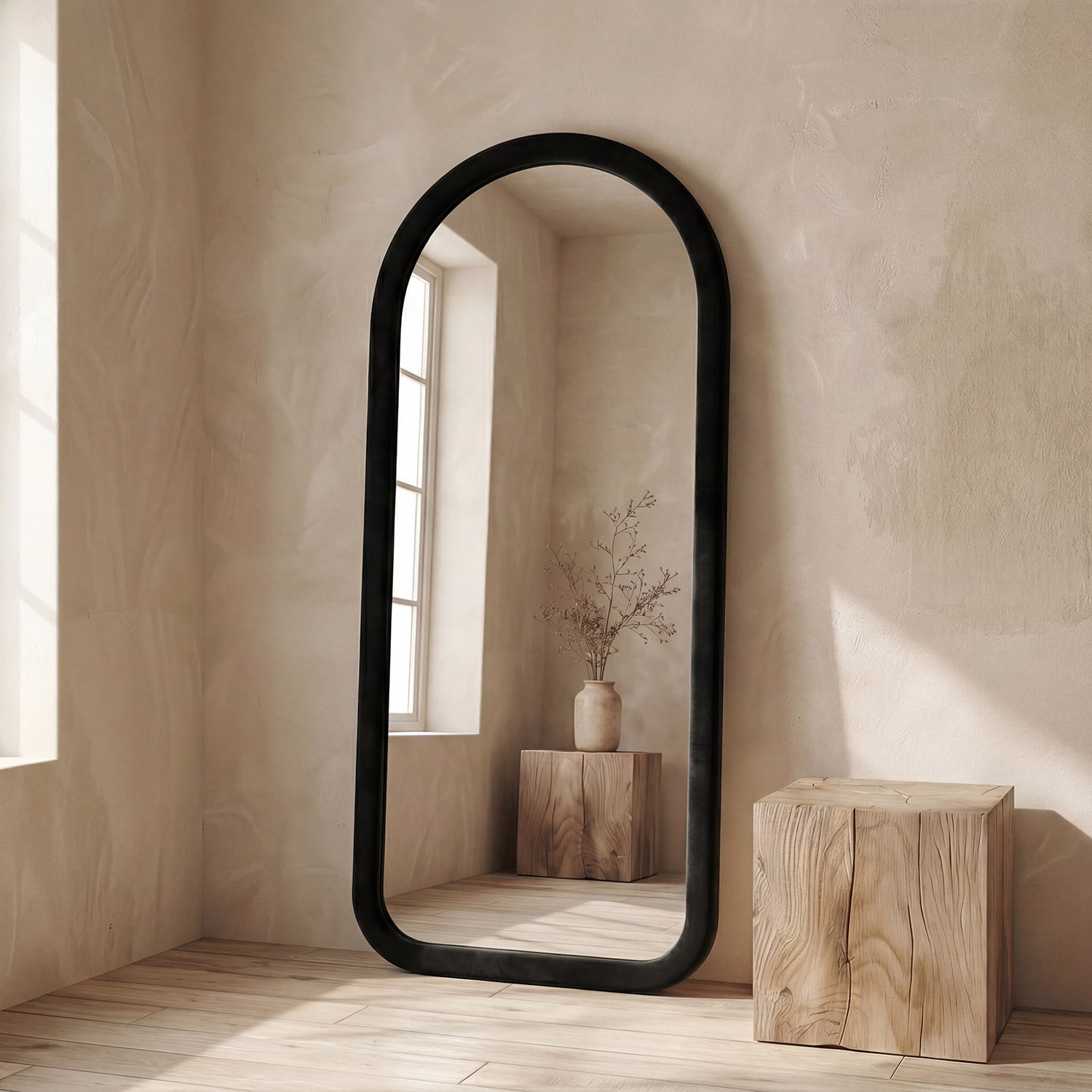 Santú Home & Deco - Espejo Curvo Cuerpo Entero Blanco 180x80cm Borde Tela