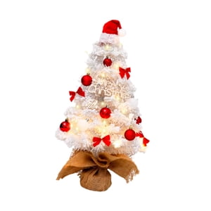 Magideal - De Navidad De Mesa, Pequeño De Navidad Con Luces Y Lazos Rojos, Mini De Navidad Flocado Para Fiestas, Decoración Navideña Diy 60 Centímetros