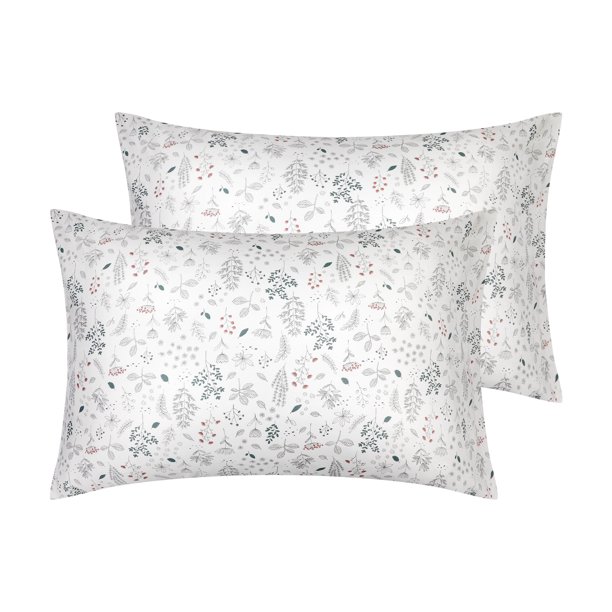 REGALWOVEN Juego de 2 fundas de almohada para cabello y piel transpirables, fundas de almohada suaves con diseño floral gris tamaño queen