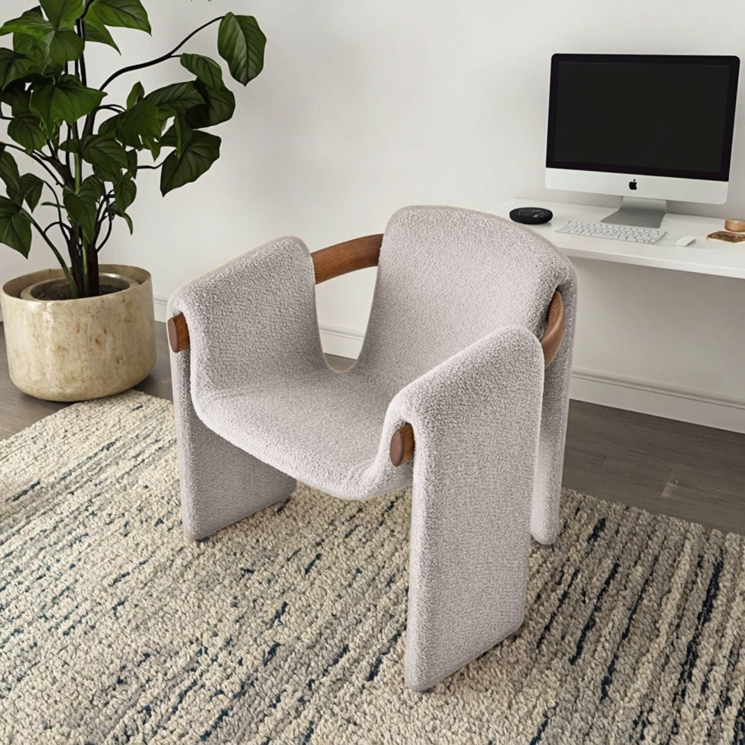 Santú Home & Deco - Silla Poltrona Cozy Sherpa Y Madera Gris Claro