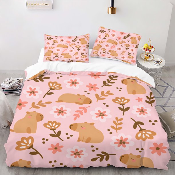 Bedding Including 1 Quilt and 2 Pillowcases (filling Not Included) Featuring a Fun Capybara Pattern Design Perfect for Holiday Decoration in Bedrooms Living Roo