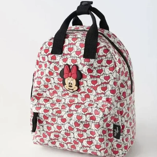 Disney Cute Minnie Children's Backpack Girls Cartoon Print Large Capacity Book Storage Kindergarten Baby School Bag Bookbag