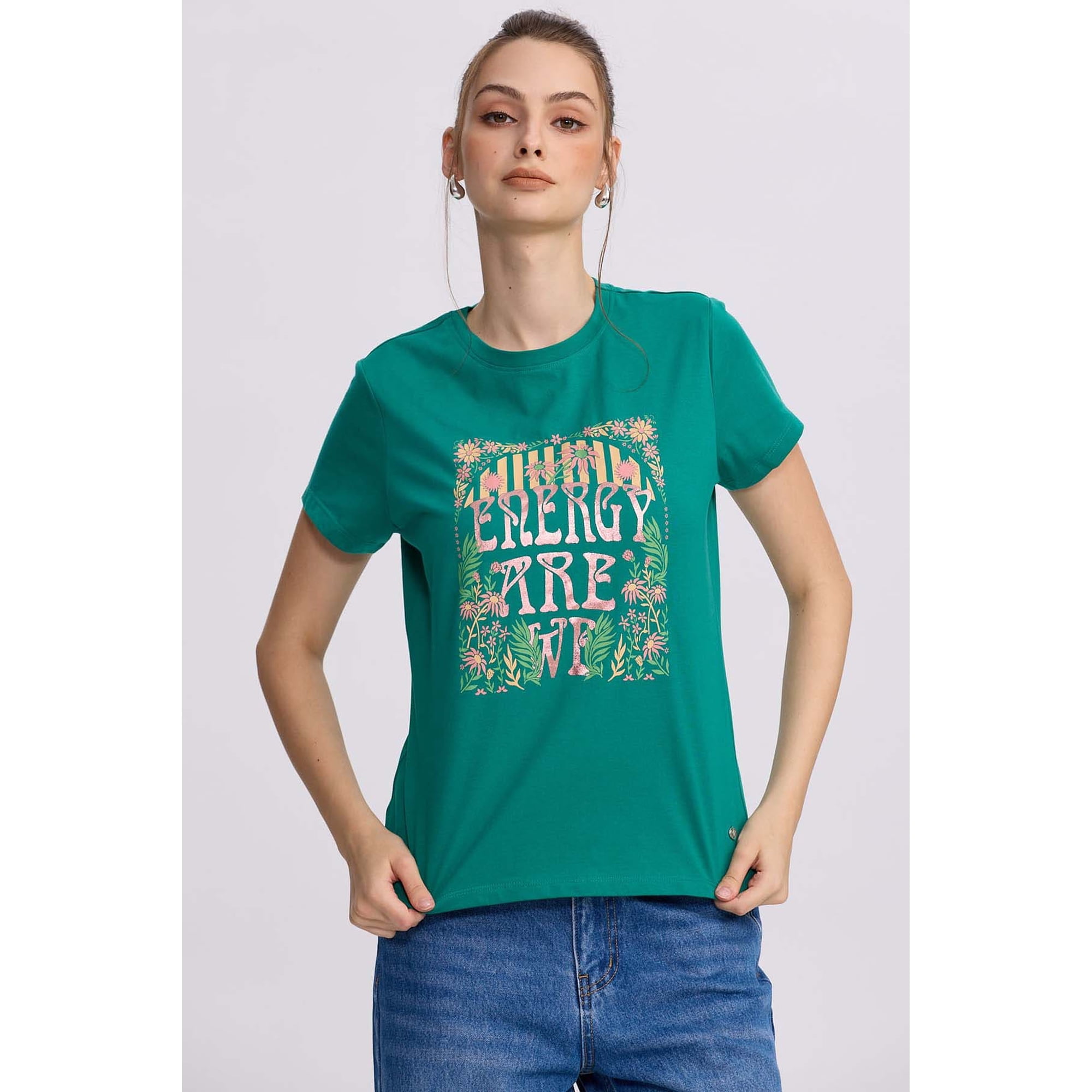 Fashionspark - Polera Mujer Básica Print Verde Esmeralda